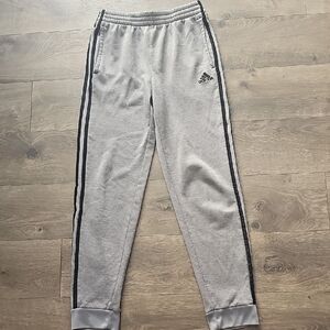 Adidas Gray Sweatpants with Elastic Cuffs and Stripes